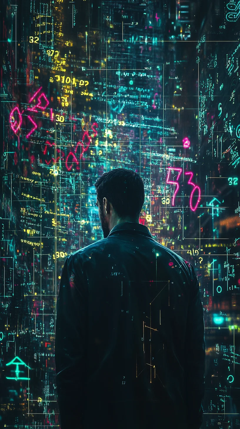 Man standing amid floating numbers — cash central loan calculator