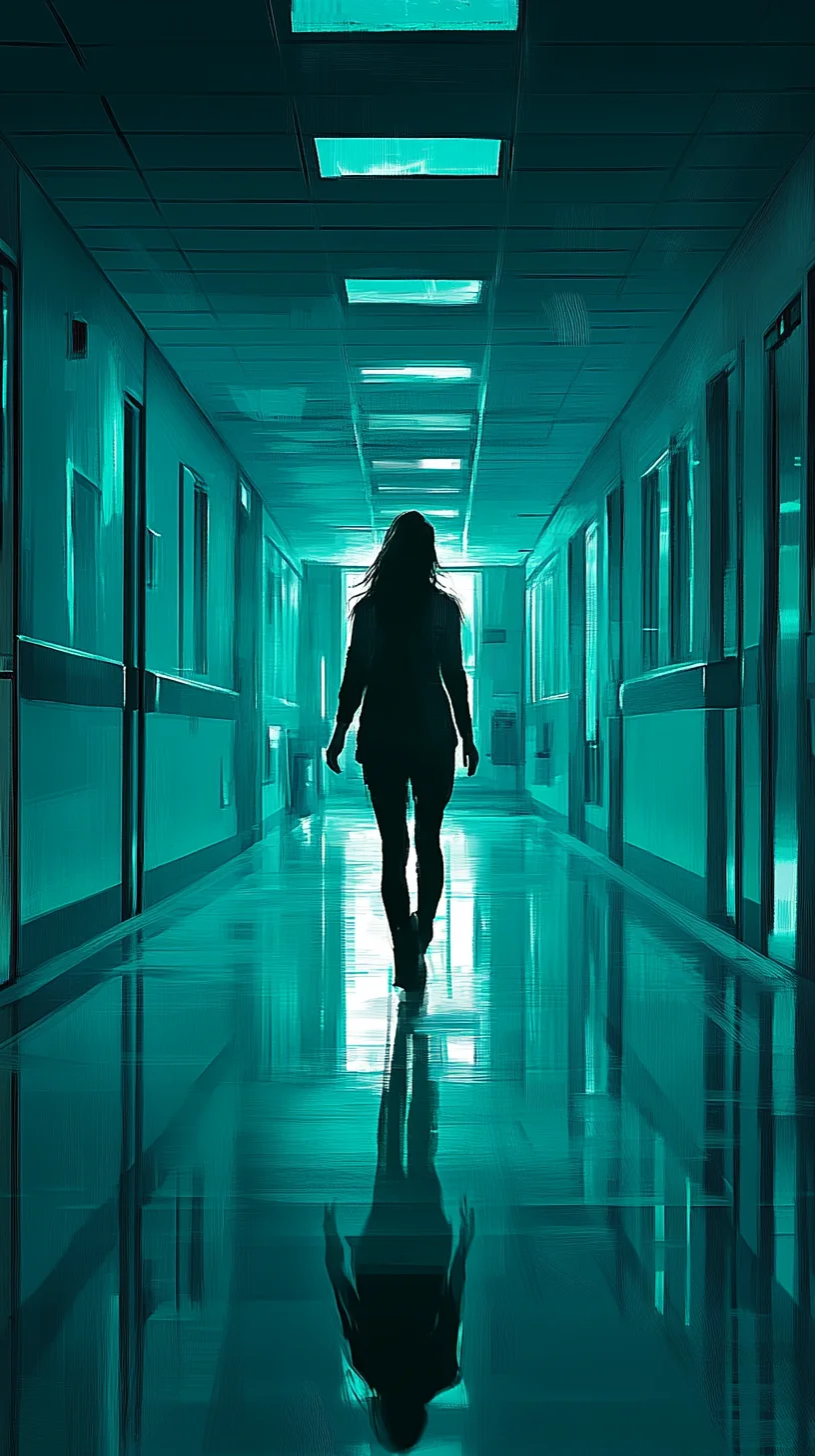Medical loan — woman walking hospital corridor toward light