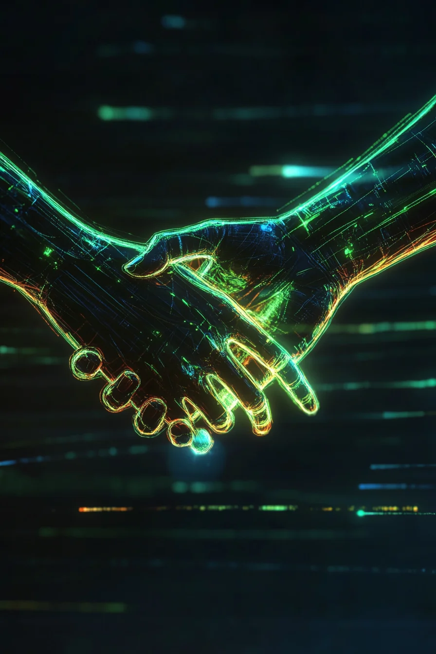 Handshake energy neon — trust between cash central borrower and lender